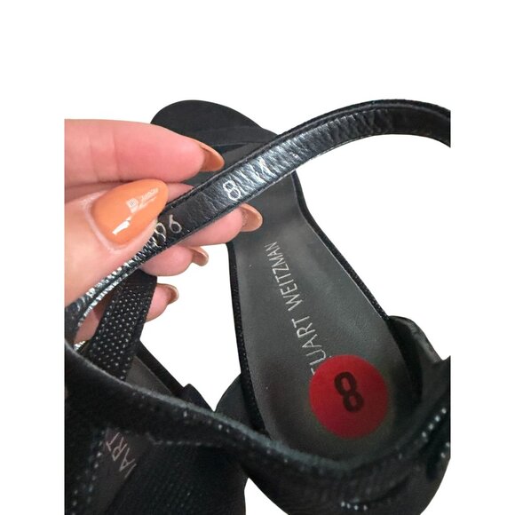STUART WEITZMAN Black Leather Ankle Strap Sandals Heels Size 8 NEW NWOB - Picture 6 of 8